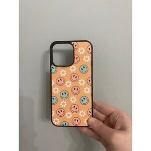 iPhone 14 Pro Max Case Unisex Peach Smiley Face Daisy Retro Y2K Floral Bumper